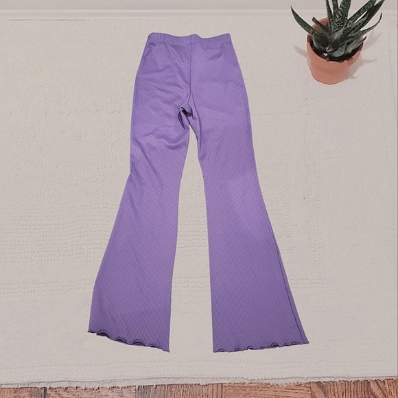 Purple Flare Rib-knit Pants with Lettuce Trim - Picture 4 of 14